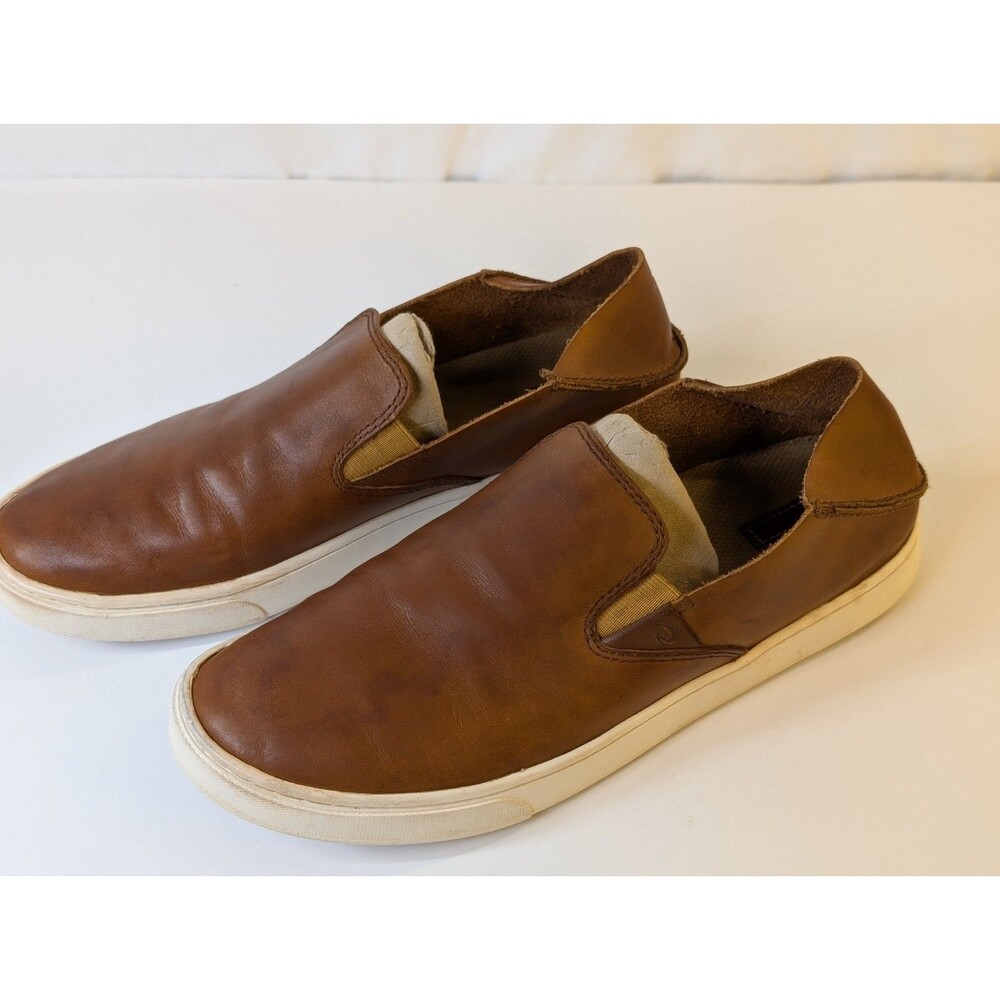 OluKai Pehuea Leather Slip On Shoes Womens Size 10 Brown Fox Convertible Mule
